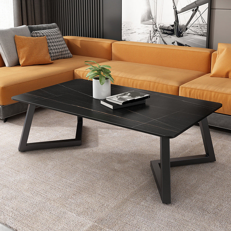 Contemporary 17.7" H Coffee Table Rectangular Stone 1 Single Cocktail Table