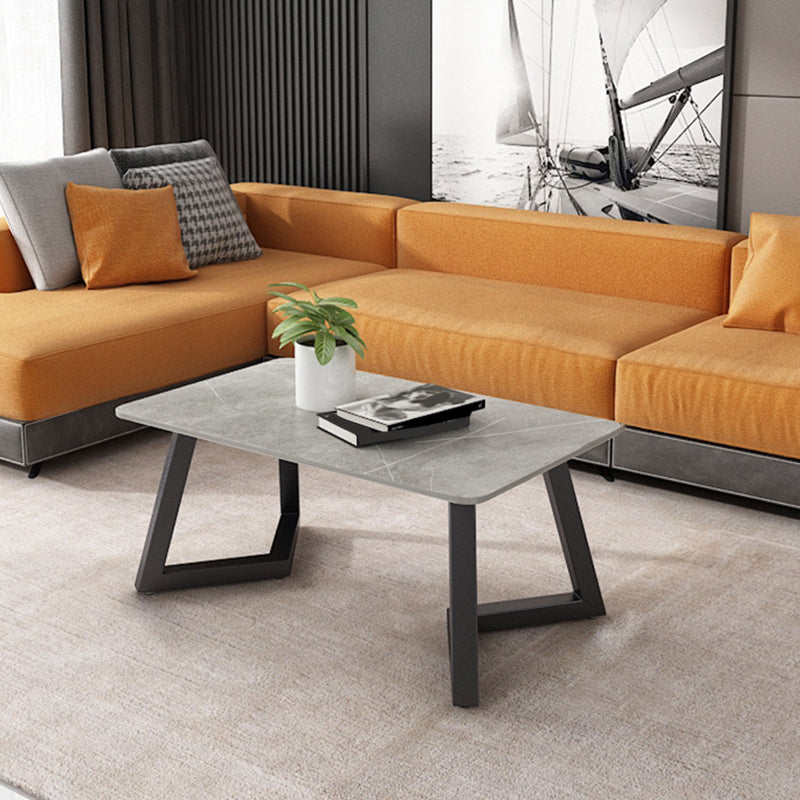 Contemporary 17.7" H Coffee Table Rectangular Stone 1 Single Cocktail Table