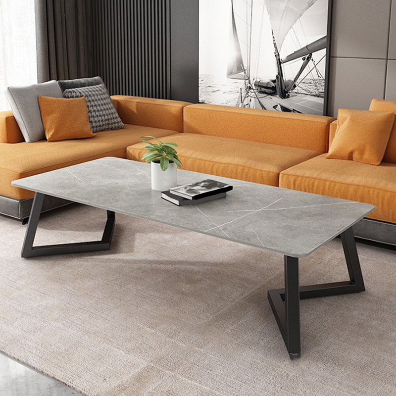 Contemporary 17.7" H Coffee Table Rectangular Stone 1 Single Cocktail Table