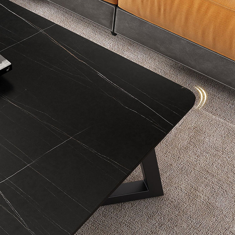 Contemporary 17.7" H Coffee Table Rectangular Stone 1 Single Cocktail Table