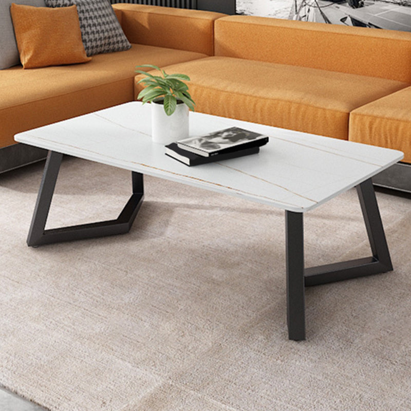 Contemporary 17.7" H Coffee Table Rectangular Stone 1 Single Cocktail Table
