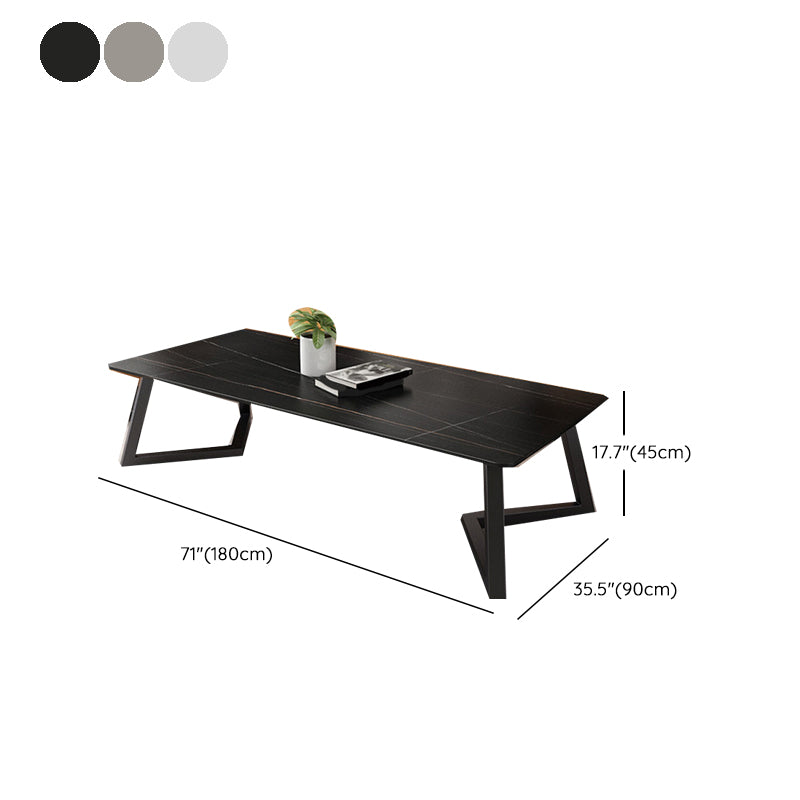 Contemporary 17.7" H Coffee Table Rectangular Stone 1 Single Cocktail Table