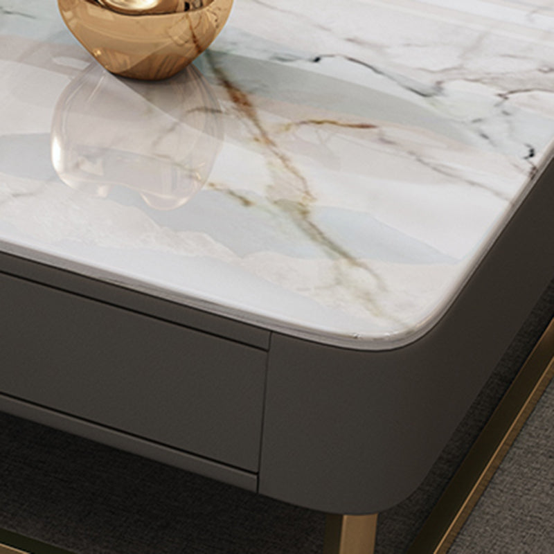 Glam Rectangle Stone Coffee Table Single 4 Legs Coffee Table with Storage Drawers