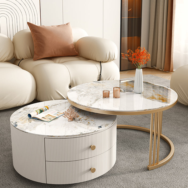 Frame Round Glam Coffee Table Slate Nesting Coffee Table Set