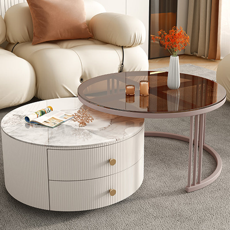 Frame Round Glam Coffee Table Slate Nesting Coffee Table Set