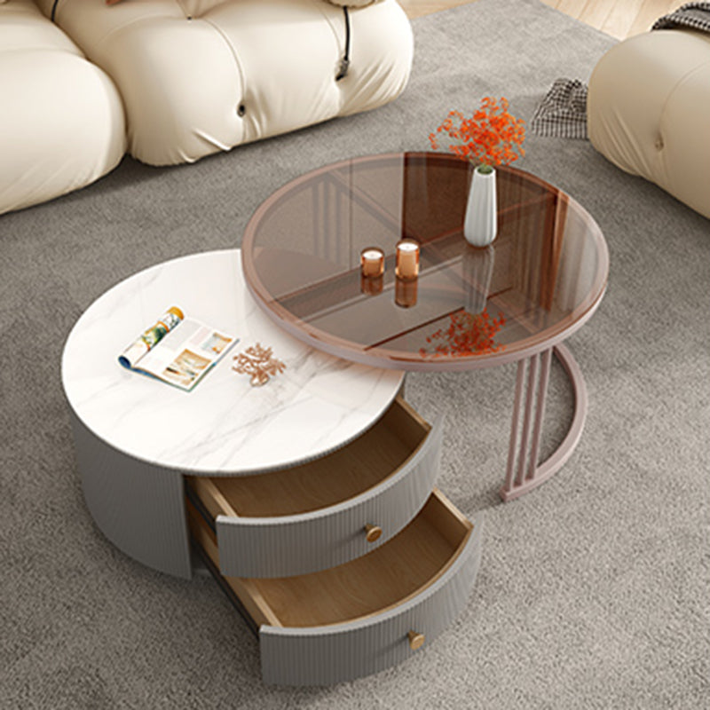 Frame Round Glam Coffee Table Slate Nesting Coffee Table Set