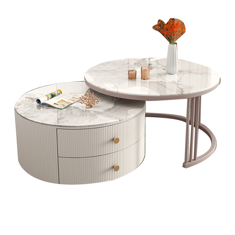 Frame Round Glam Coffee Table Slate Nesting Coffee Table Set
