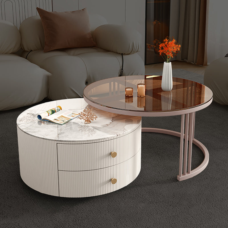 Frame Round Glam Coffee Table Slate Nesting Coffee Table Set