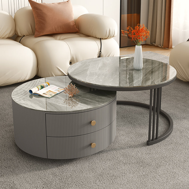 Frame Round Glam Coffee Table Slate Nesting Coffee Table Set