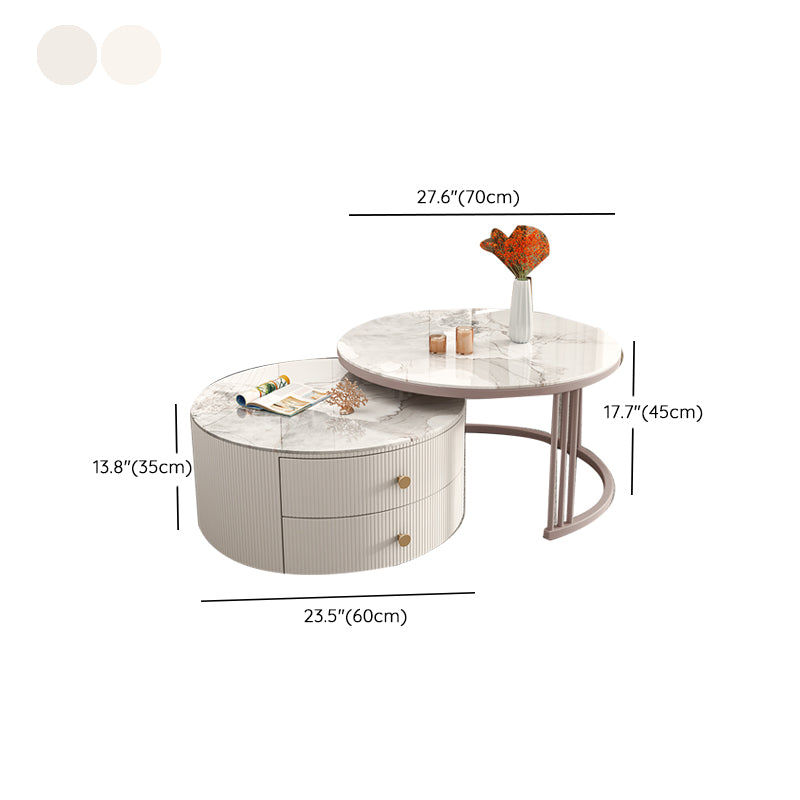 Frame Round Glam Coffee Table Slate Nesting Coffee Table Set