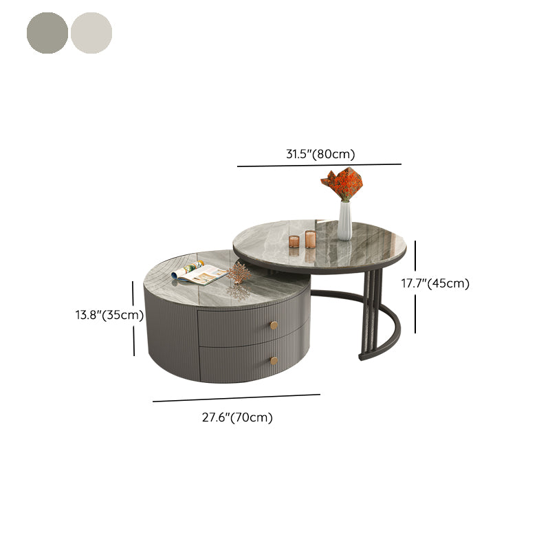 Frame Round Glam Coffee Table Slate Nesting Coffee Table Set
