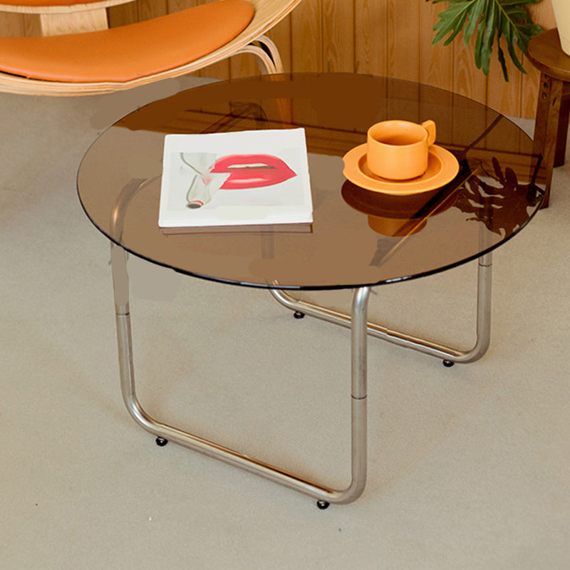 Modern Glass Coffee Table Round Sled Coffee Table for Living Room