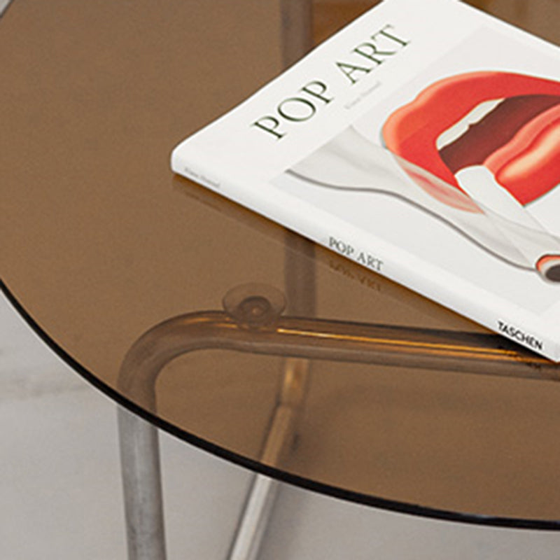 Modern Glass Coffee Table Round Sled Coffee Table for Living Room
