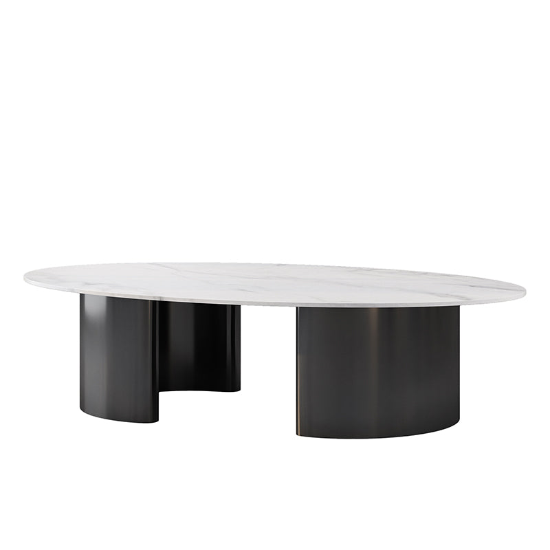 15"H Glam Coffee Table Slate Oval Single Coffee Cocktail Table