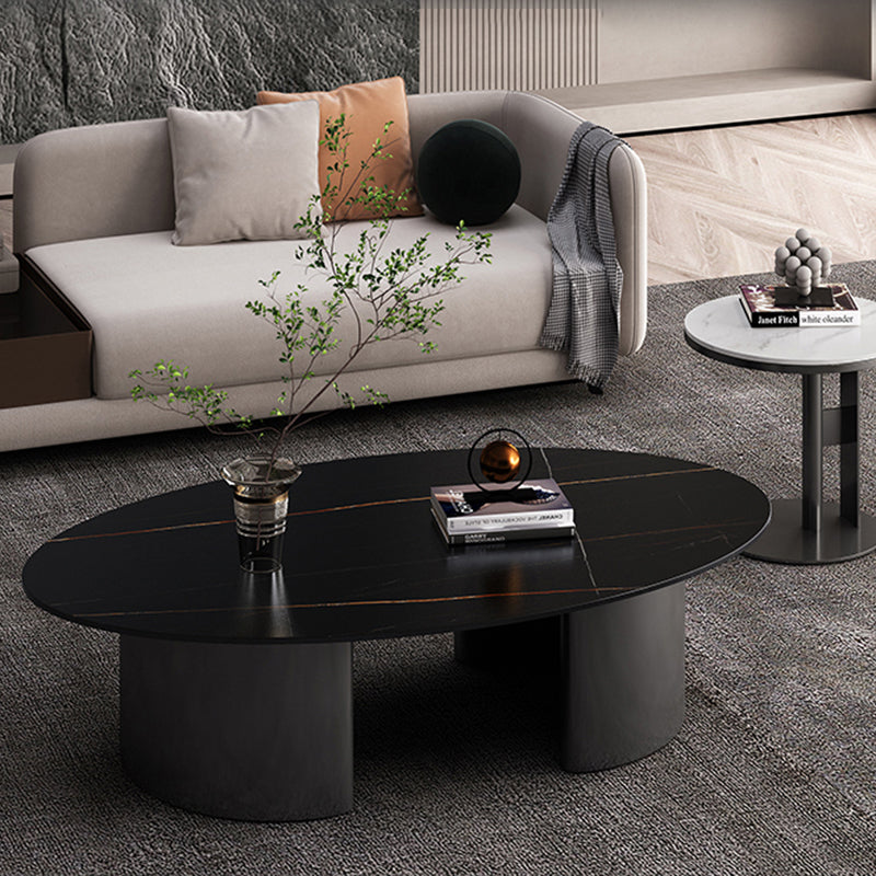 15"H Glam Coffee Table Slate Oval Single Coffee Cocktail Table