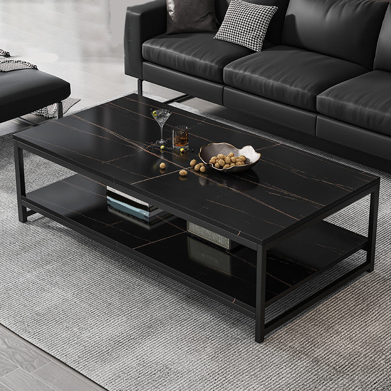 Modern Simple 1 Single Cocktail Table Rectangular Frame Coffee Table with Storage Shelf