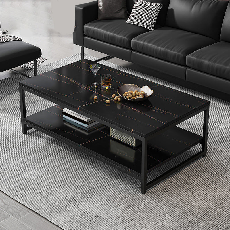 Modern Simple 1 Single Cocktail Table Rectangular Frame Coffee Table with Storage Shelf