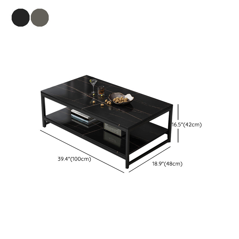 Modern Simple 1 Single Cocktail Table Rectangular Frame Coffee Table with Storage Shelf