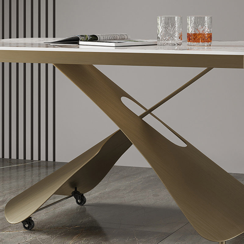Cross Legs Rectangular Slate Coffee Table with Adjustable Height
