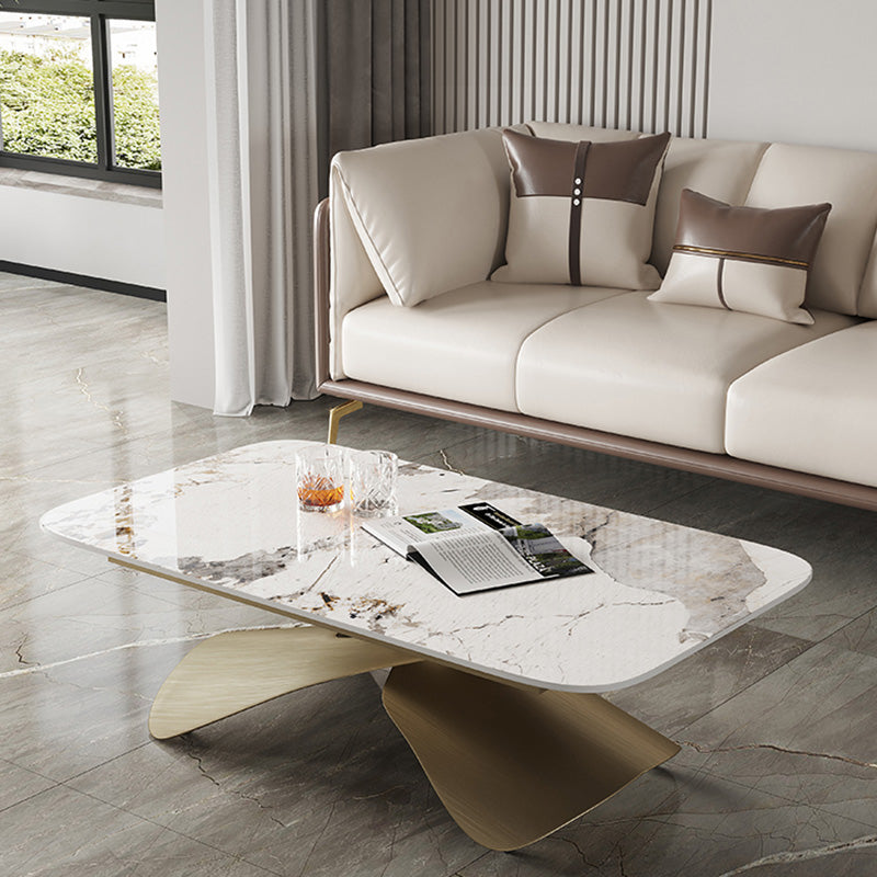 Cross Legs Rectangular Slate Coffee Table with Adjustable Height