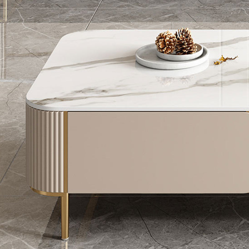 Contemporary Stone Single Coffee Table 4 Legs Coffee Cocktail Table with Storage Drawers