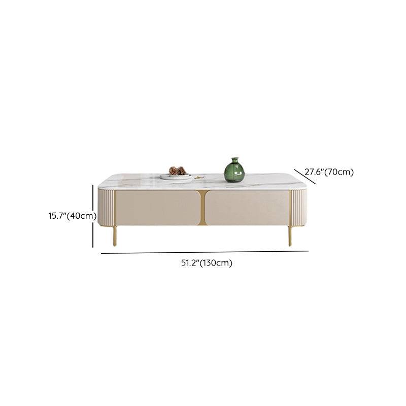 Contemporary Stone Single Coffee Table 4 Legs Coffee Cocktail Table with Storage Drawers