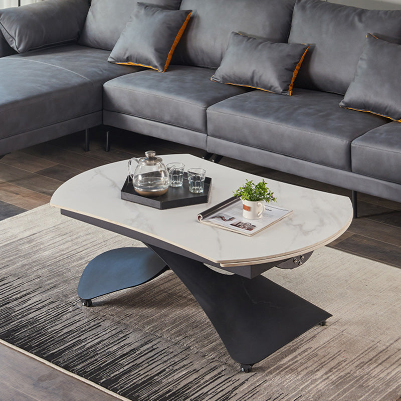 Glam Adjustable Height Coffee Table Slate Cross Legs Cocktail Table