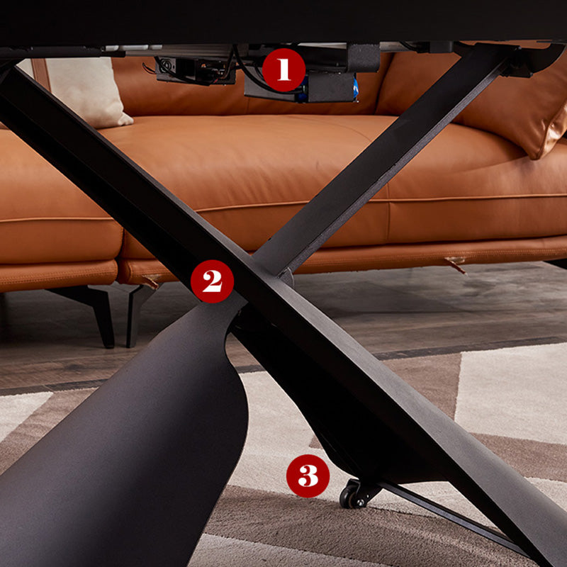 Glam Adjustable Height Coffee Table Slate Cross Legs Cocktail Table
