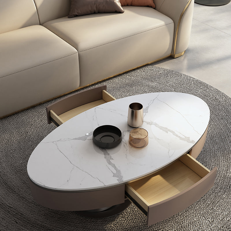 Glam Stone Single Coffee Table Pedestal Coffee Cocktail Table with Storage Drawers