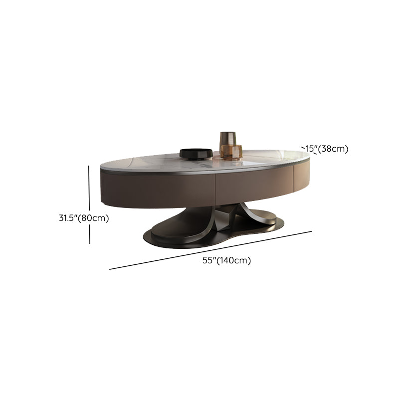 Glam Stone Single Coffee Table Pedestal Coffee Cocktail Table with Storage Drawers