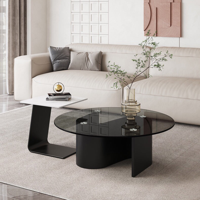 Modern Round Coffee Table Glass Top Pedestal Coffee Table Set
