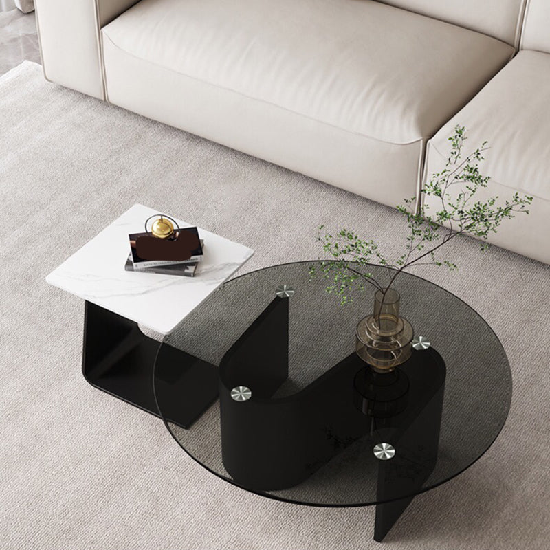 Modern Round Coffee Table Glass Top Pedestal Coffee Table Set