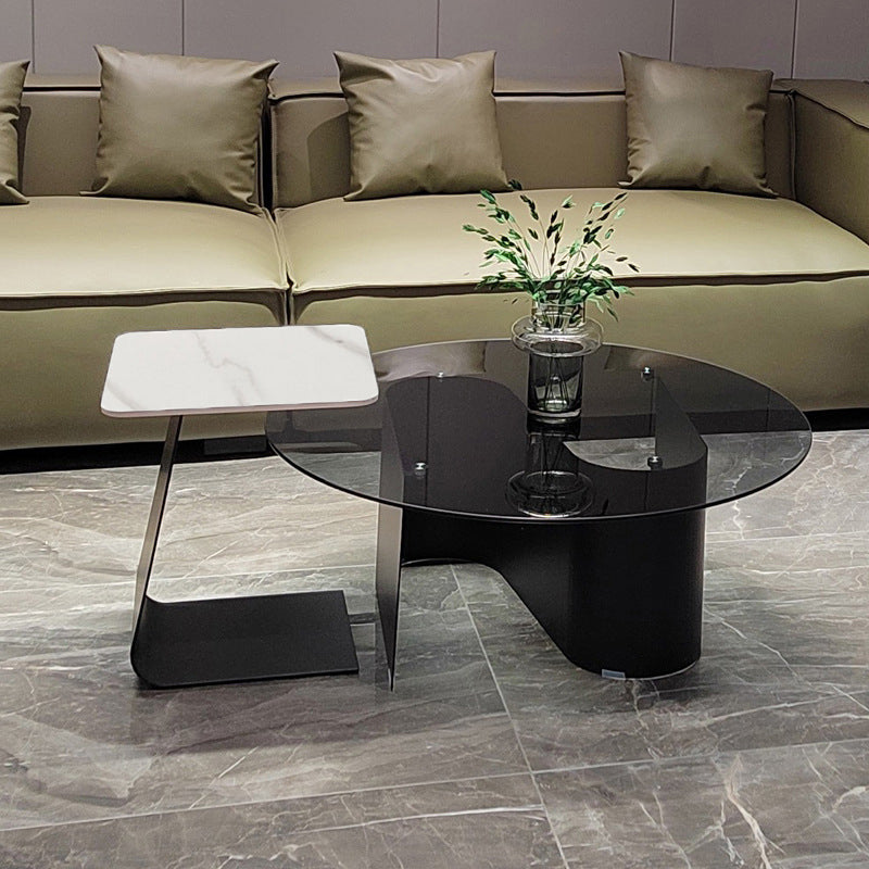 Modern Round Coffee Table Glass Top Pedestal Coffee Table Set