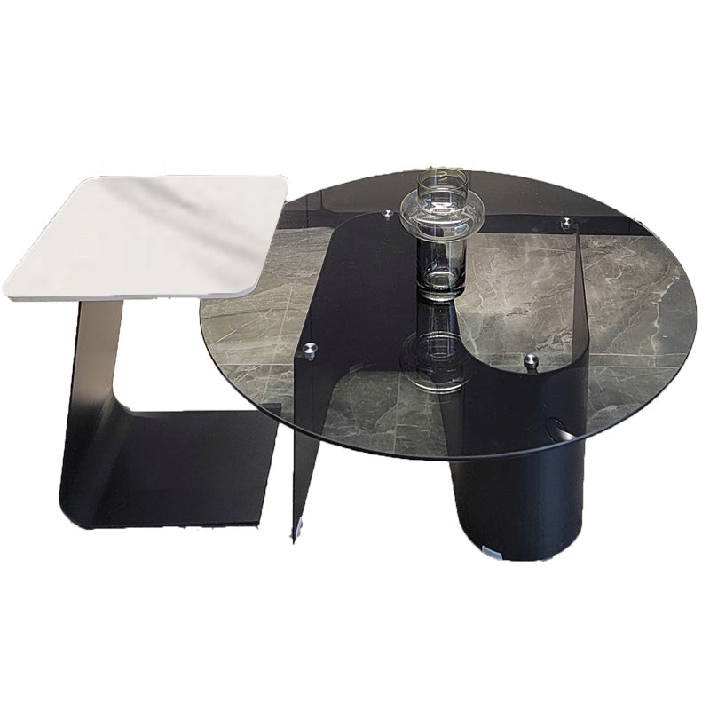 Modern Round Coffee Table Glass Top Pedestal Coffee Table Set