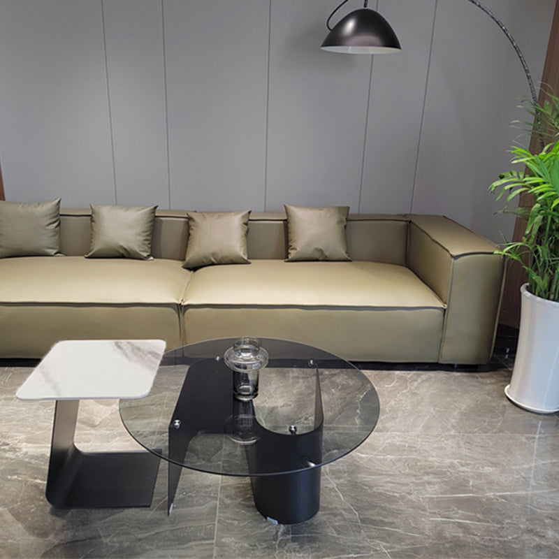 Modern Round Coffee Table Glass Top Pedestal Coffee Table Set