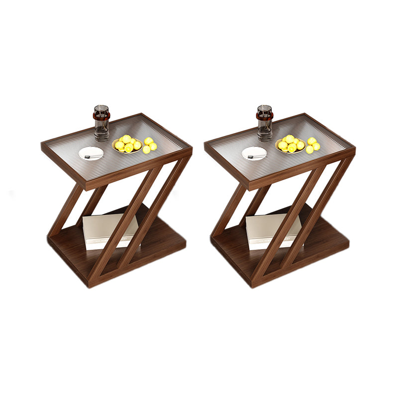 Contemporary Glass Top Wooden Rectangular with Storage Side Table