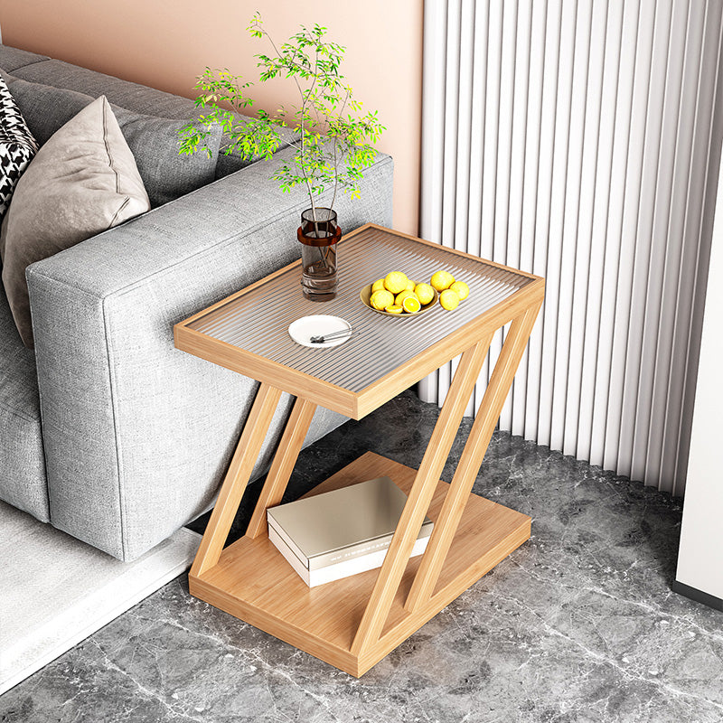 Contemporary Glass Top Wooden Rectangular with Storage Side Table