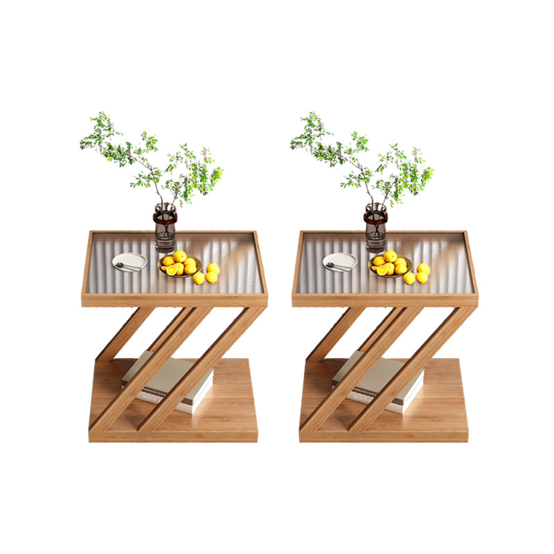 Contemporary Glass Top Wooden Rectangular with Storage Side Table