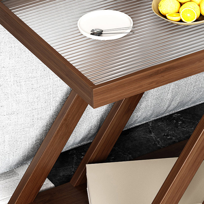 Contemporary Glass Top Wooden Rectangular with Storage Side Table