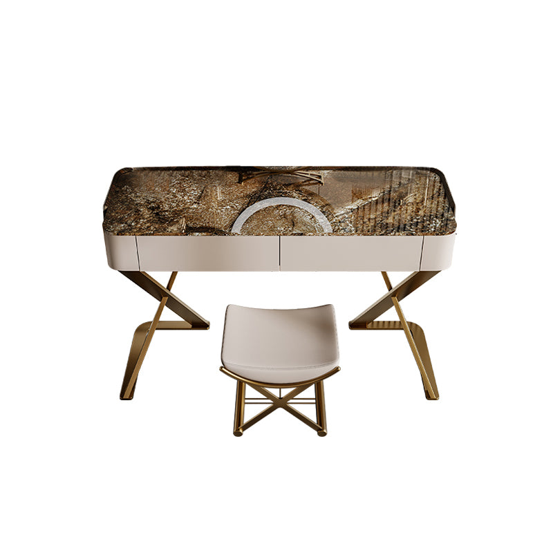Slate Vanity Table 2-Drawer Stool Vanity Set with Lights Mirror