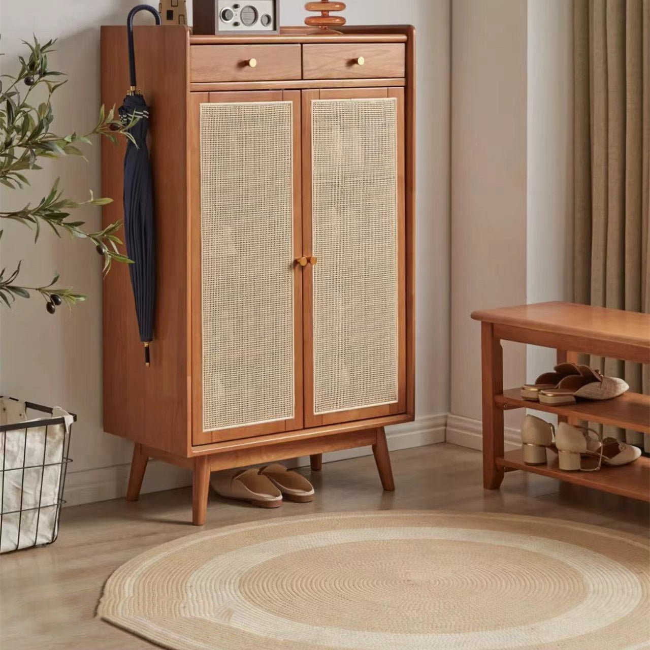 Mid-Century Modern Rectangle Storage Cabinet Natural Finish Accent Cabinet