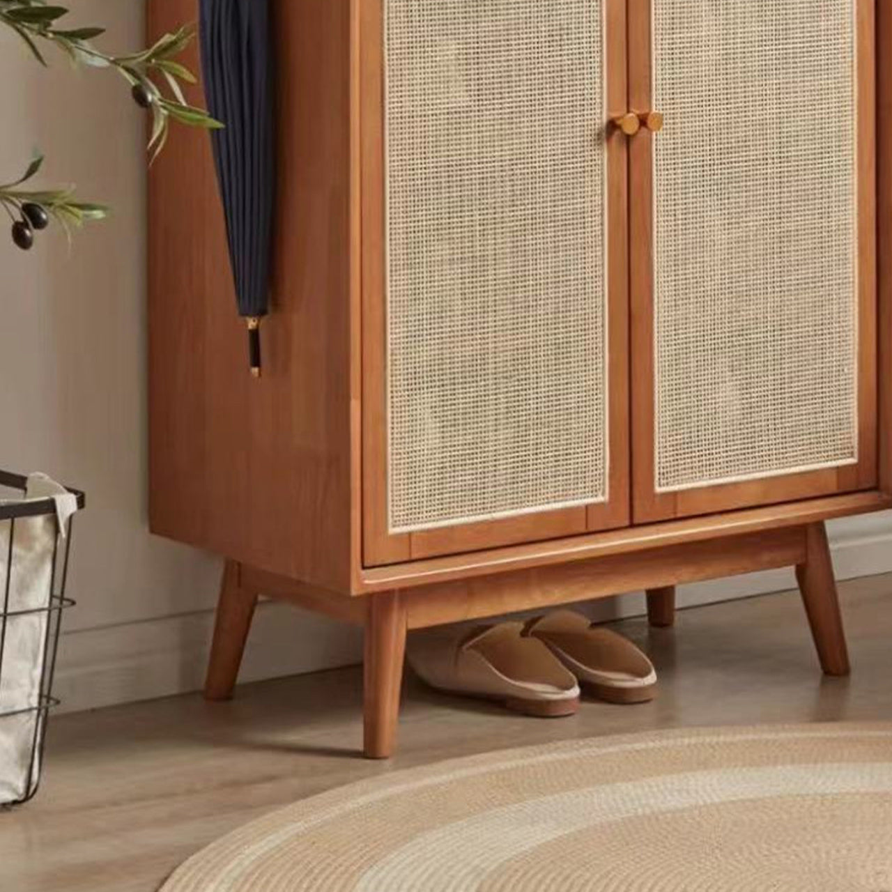 Mid-Century Modern Rectangle Storage Cabinet Natural Finish Accent Cabinet