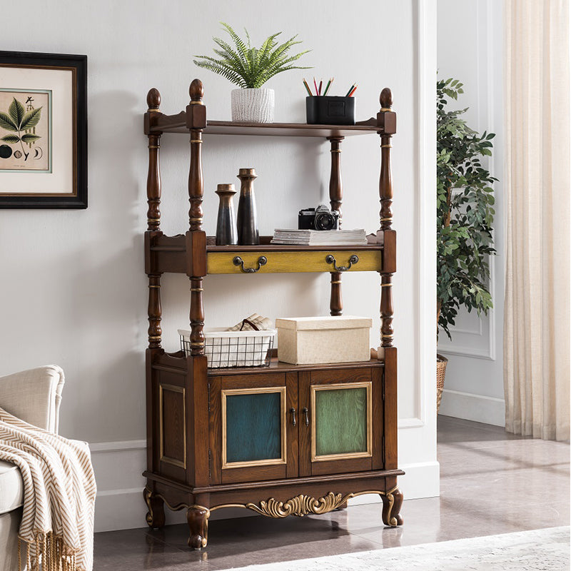 Industrial Rubberwood Chest with Doors Storage Cabinet with Shelves