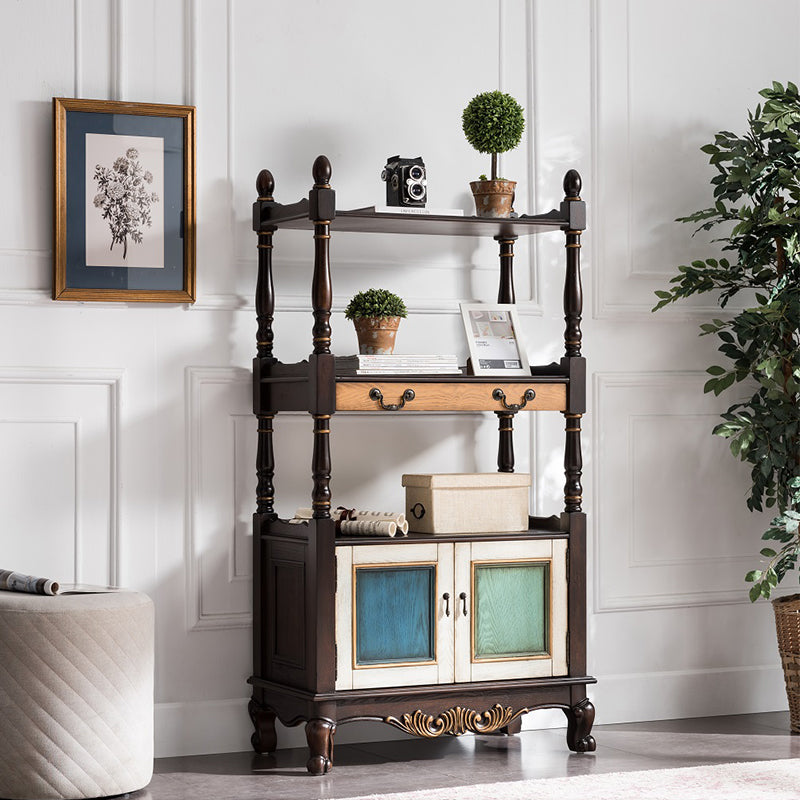 Industrial Rubberwood Chest with Doors Storage Cabinet with Shelves