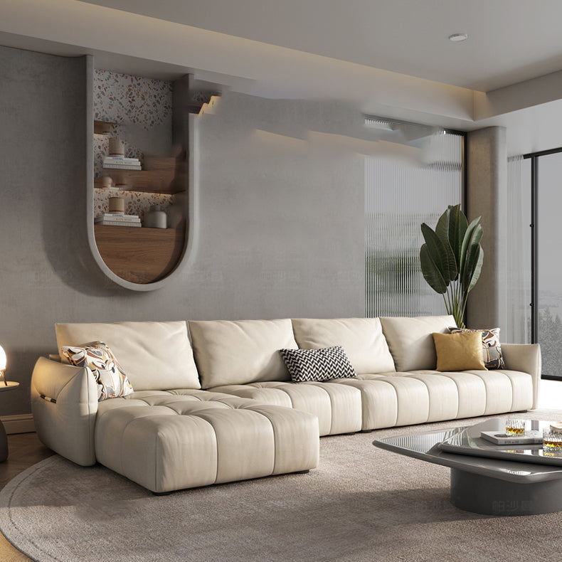 32"H Mid-Century Modern Sectional Sofa Leather Stain-Resistant Sleeper Sectional