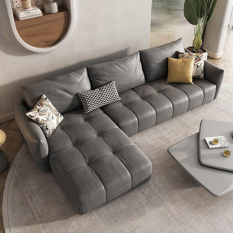 32"H Mid-Century Modern Sectional Sofa Leather Stain-Resistant Sleeper Sectional