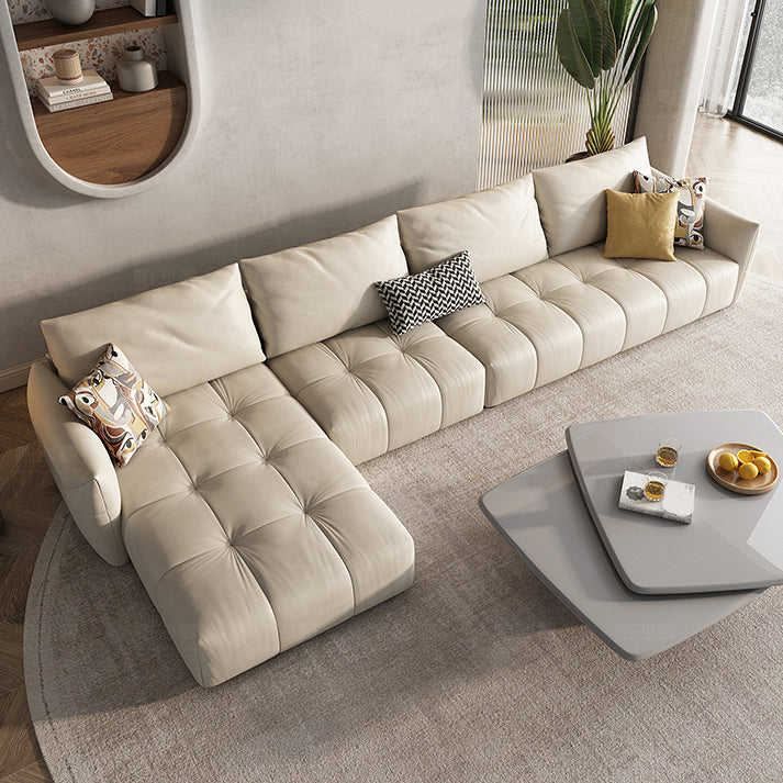 32"H Mid-Century Modern Sectional Sofa Leather Stain-Resistant Sleeper Sectional