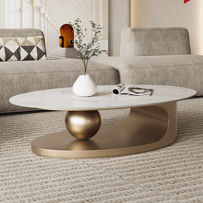 15"H Glam Coffee Table Pedestal Slate Oval Coffee Cocktail Table