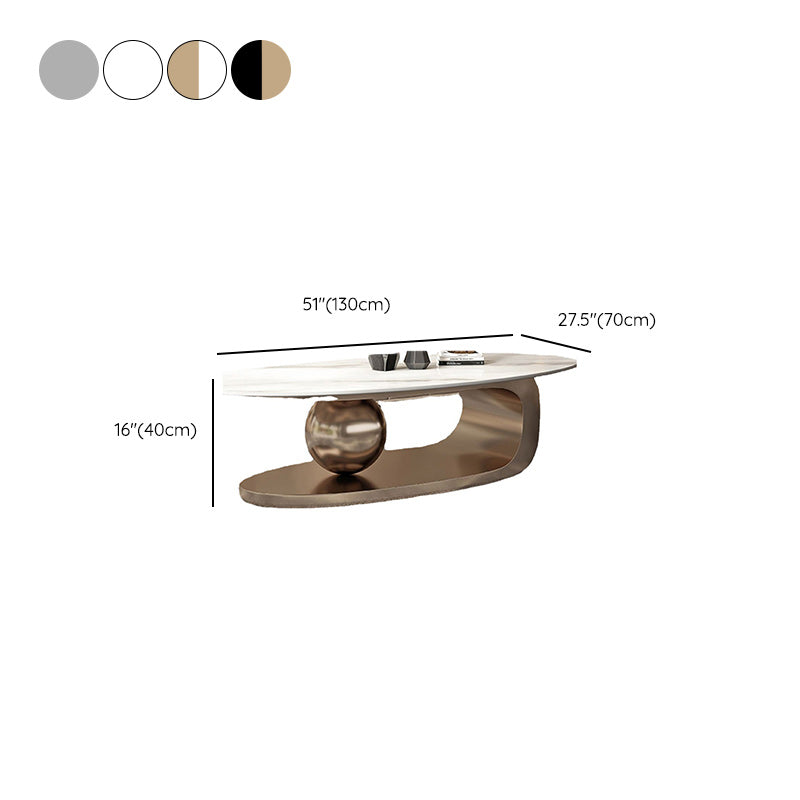 15"H Glam Coffee Table Pedestal Slate Oval Coffee Cocktail Table