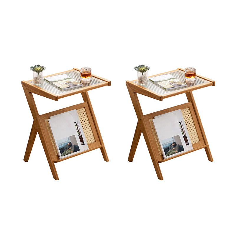 Rectangular Glass Top Side Table Natural/Brown 22.04" Tall End Table